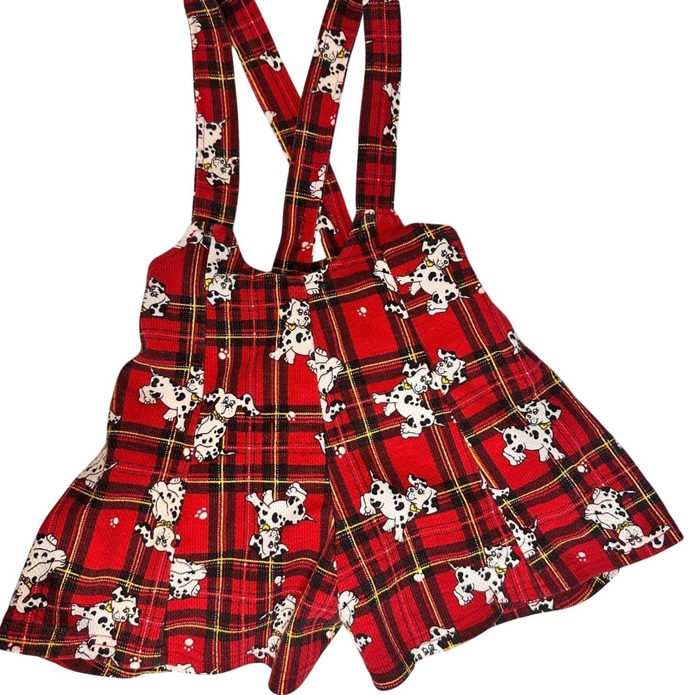 Dalmatian Printed Shortalls Red Plaid 100% Cotton 3T Unbranded